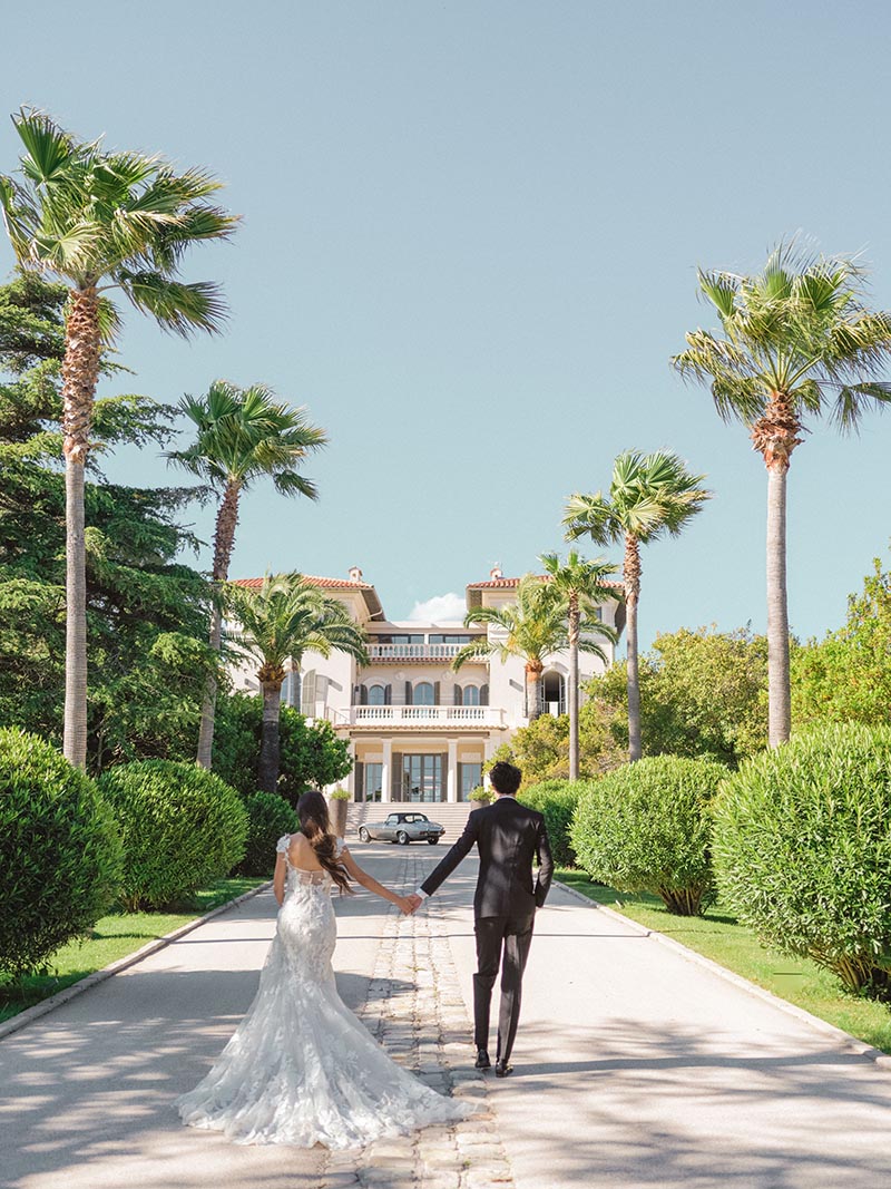 bride and groom walk together